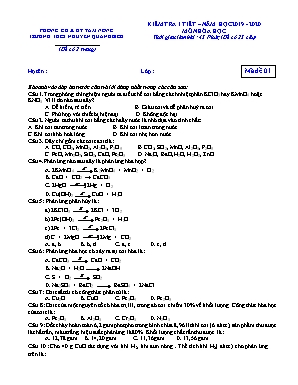 5 Đề kiểm tra 1 tiết môn Hóa học Lớp 8 - Năm học 2019-2020 - Trường THCS Nguyễn Quang Bích